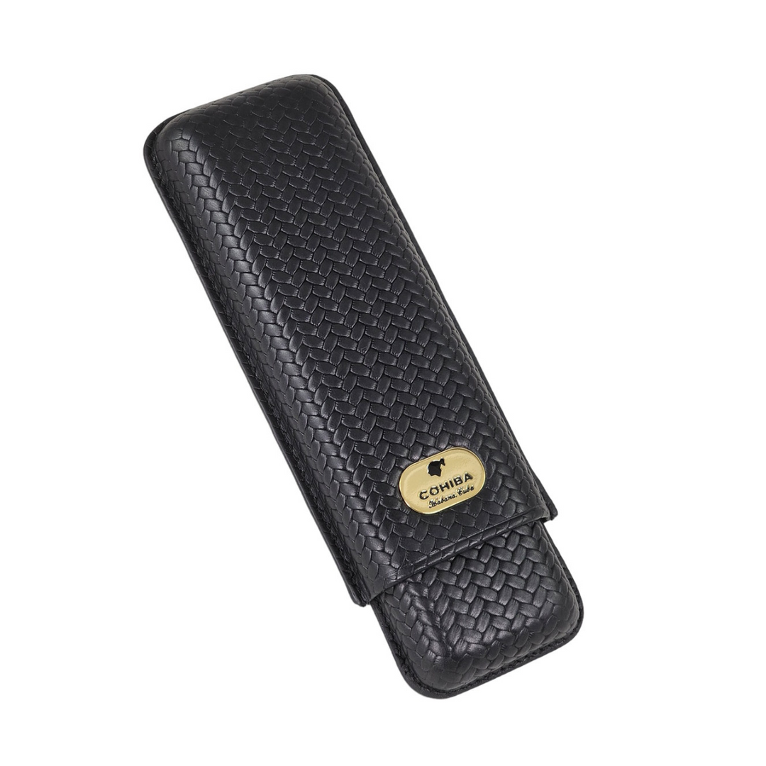 Habana Cuba | Cohiba Purera de Piel - Adjustable Black Leather Cigar Case for 2 Cigars - Cigar Accessory - Buy online with Fyxx for delivery.