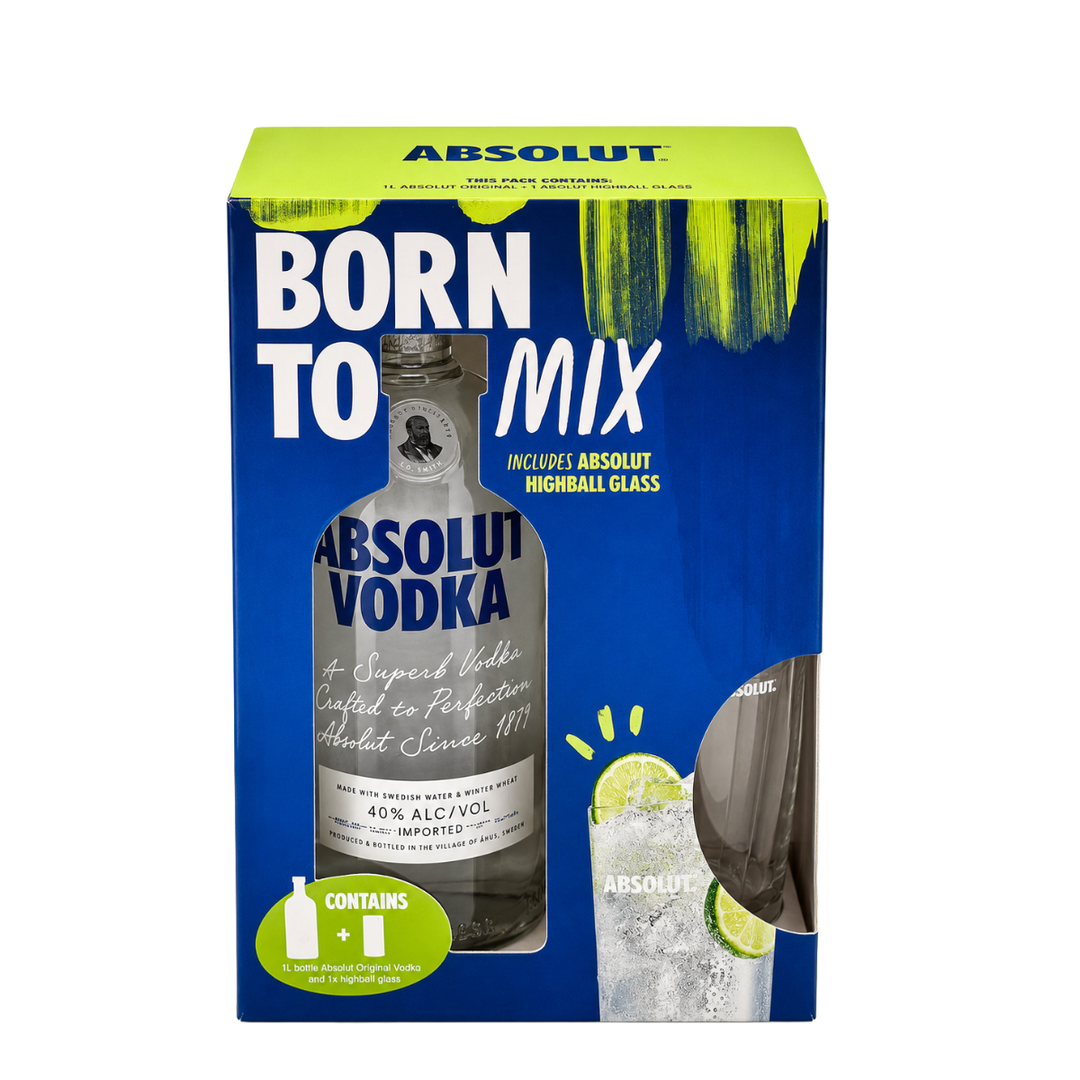 Absolut Vodka | Born to Mix (1L) with Highball Glass
